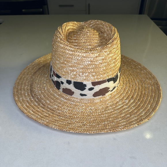 Brixton Joanna tan & black animal print straw hat wide brim summer versatile S - Picture 8 of 11